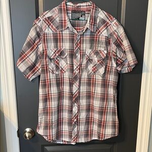 Men's Casual orange and Gray Plaid Shirt